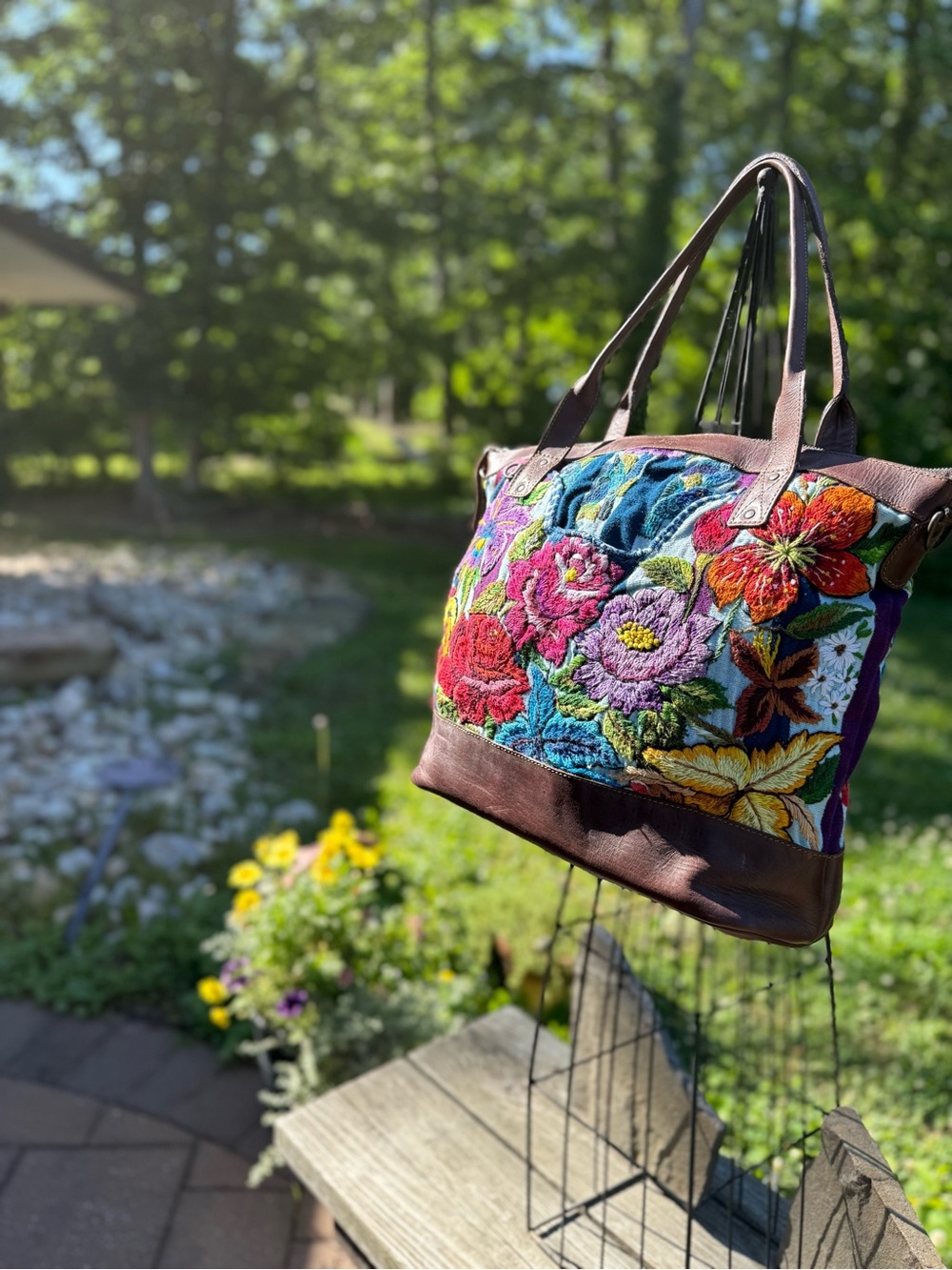 White Canvas Tote with Brown Leather Trim
